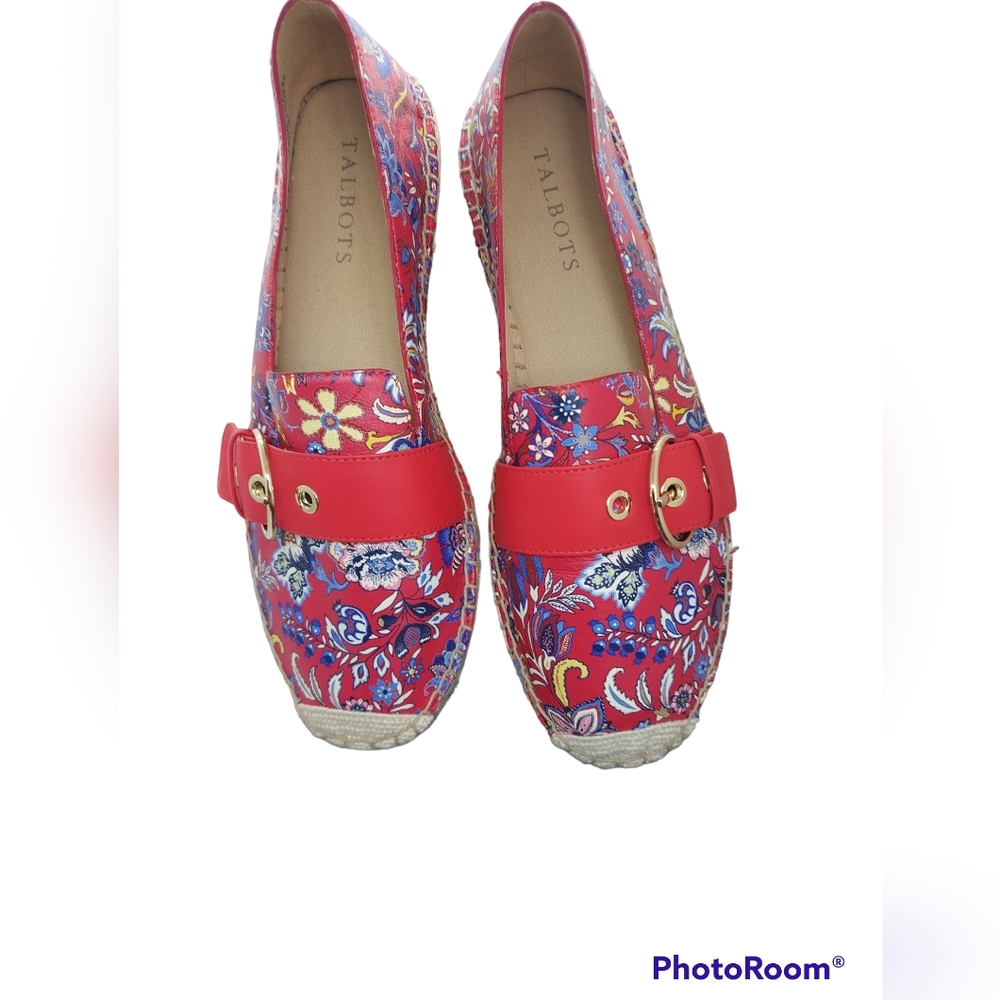 Talbots Red Pepper Izzy Buckle Espadrille Shoes Women's Size 7.5 NWT